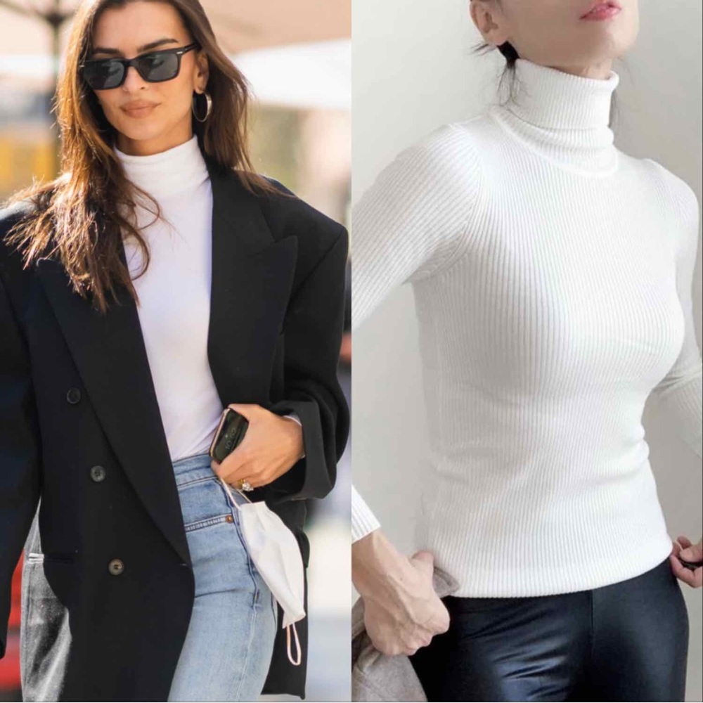 WHITE SOFT SLIM FIT LONG SLEEVE TURTLENECK TOP